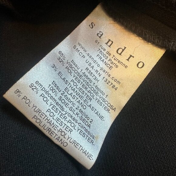 Sandro Black Silk Blend Dress Sleeveless Party Vegan Leather Trim Size 2 Medium - Picture 11 of 11